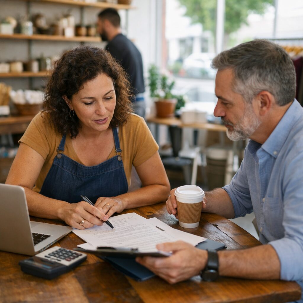 Small Business owners discussing insurance